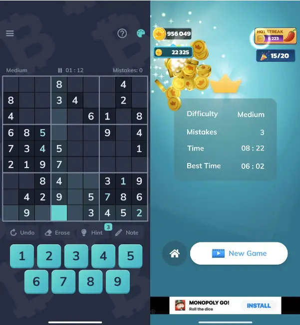 Screenshots from Bitcoin Sudoku