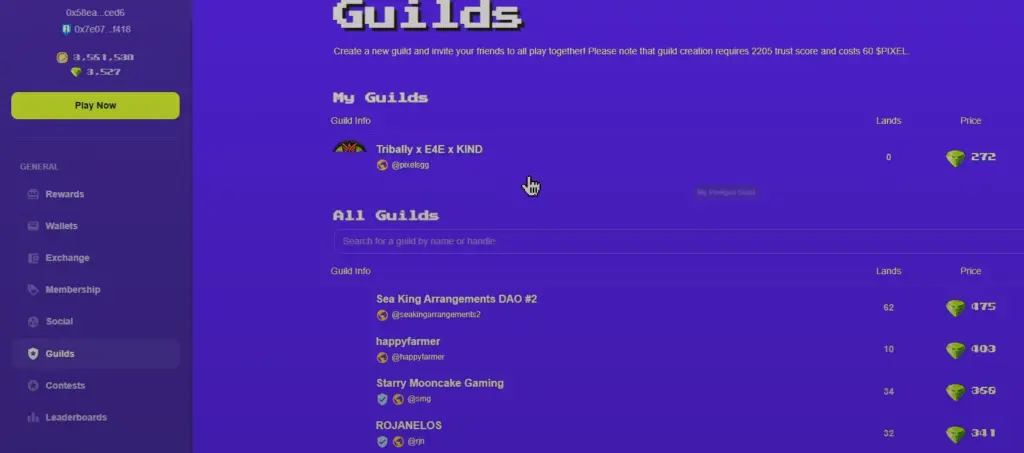 pixels online guilds dashboard