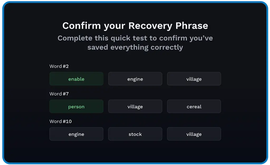 confirm recovery phrase